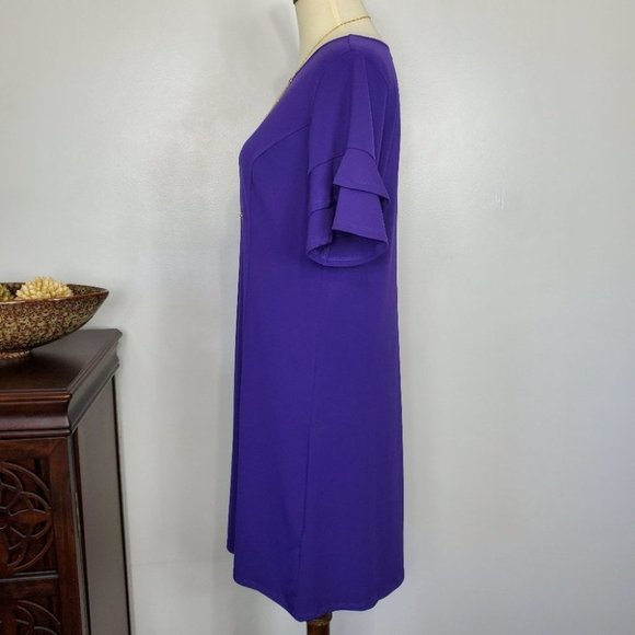 Bob Mackie Petite Purple Ruffle Sleeve Shift Dress NWOT Size XSP - Picture 4 of 10